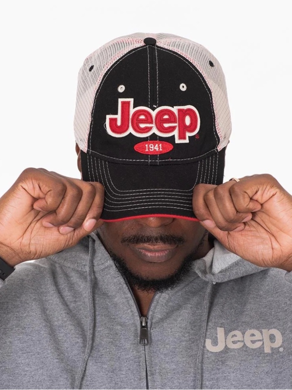Jeep 1941 JEDCo Black Red White Mesh Trucker Hat Snapback